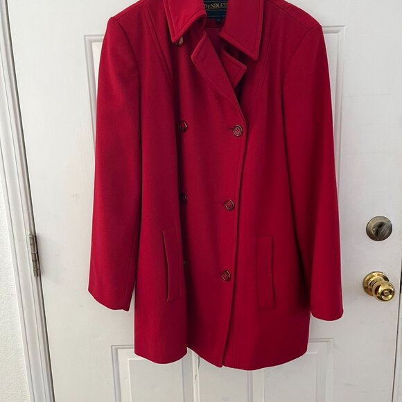Pendleton Woman's Red 100% Italian Fabric Merino Wool Outdoor Warm Jacket Sz 14 - Picture 10 of 11